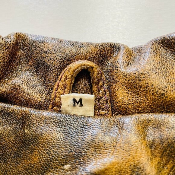 Vintage 100% Leather Tan Brown Moto Bomber Zipper Biker Distressed Pockets Mediu - Picture 11 of 13